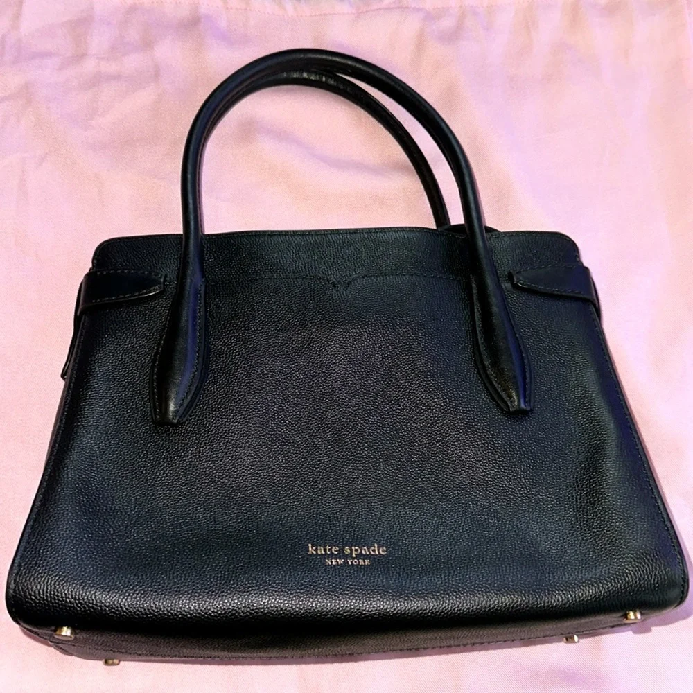 kate spade Black Pebbled Leather Satchel with Gold Hardware